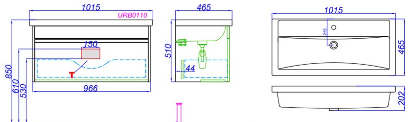 Тумба Aqwella Urban Дуб балтийский 100 с раковиной Фостер 100, (URB0110DB)