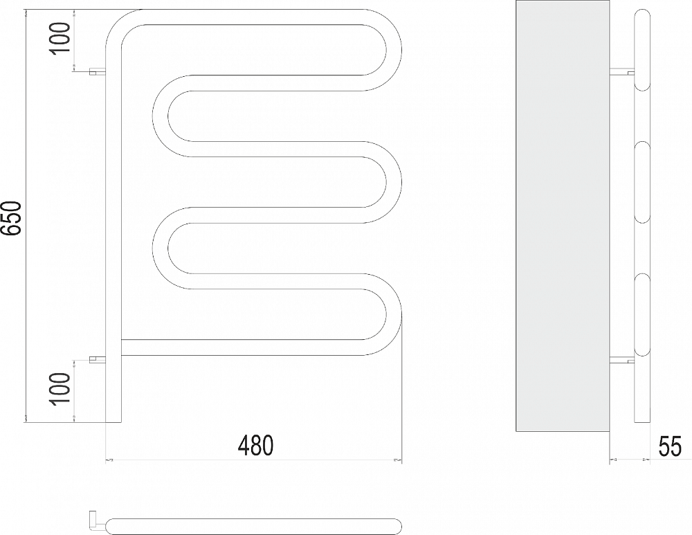 Полотенцесушитель электрический из нержавеющей стали Электро 25 Ш-обр 450х570 поворотный, 4620768883958