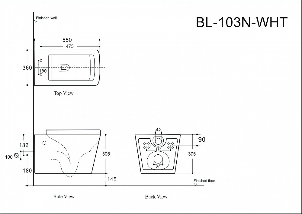 Унитаз подвесной Aquanet Rimless Tavr-W BL-103N-WHT