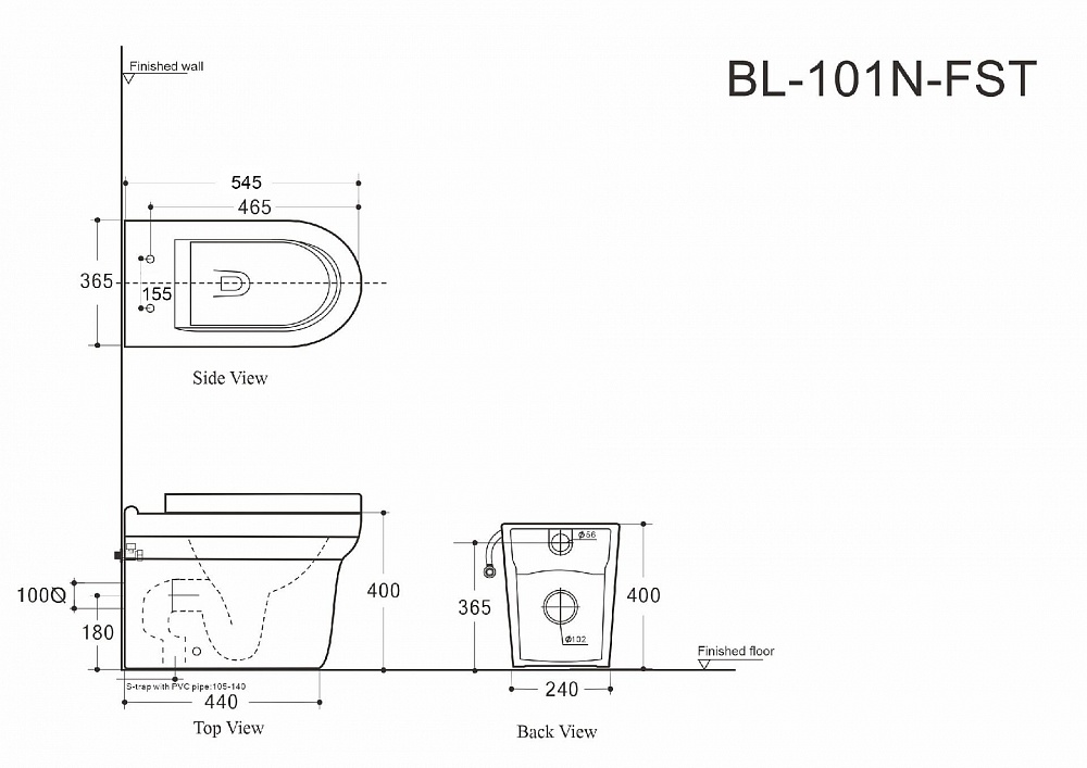 Унитаз приставной Aquanet Rimless Nova-F BL-101N-FST