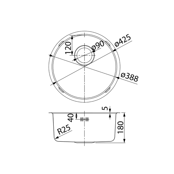 Мойка, нерж.сталь, универсального монтажа, графит, D-425*180, Edifice, IDDIS, EDI42G0i77