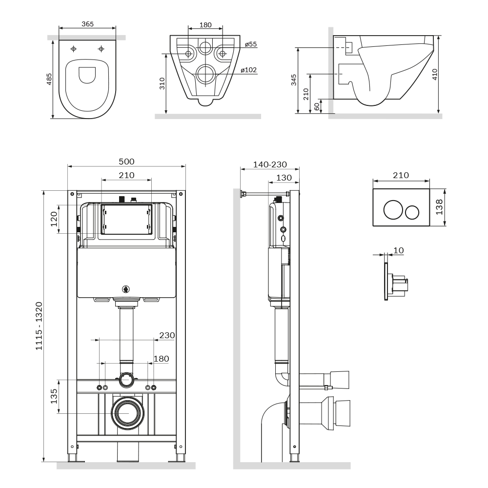 Инсталляция с клавишей Pro L глянц хром с подв унит Spirit V2.0 FlashClean с сид м/л, IS49051.701700
