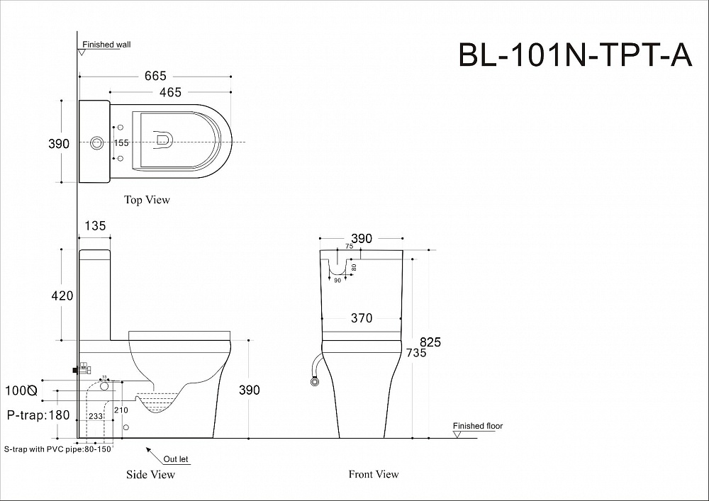 Чаша напольного унитаза Aquanet Rimless Nova-C1 BL-101N-TPT-A