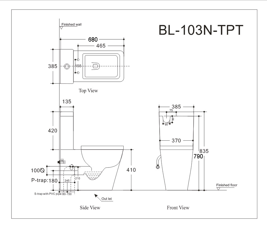 Чаша напольного унитаза Aquanet Rimless Tavr-C1 BL-103N-TPT