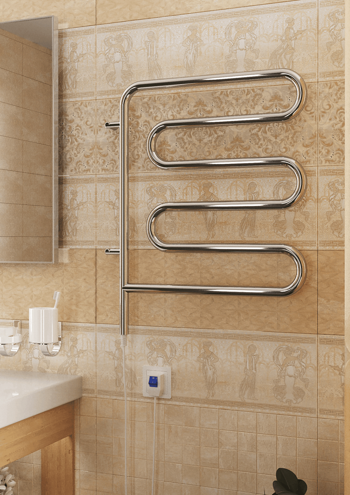 Полотенцесушитель электрический из нержавеющей стали Электро 25 Ш-обр 450х570 поворотный, 4620768883958