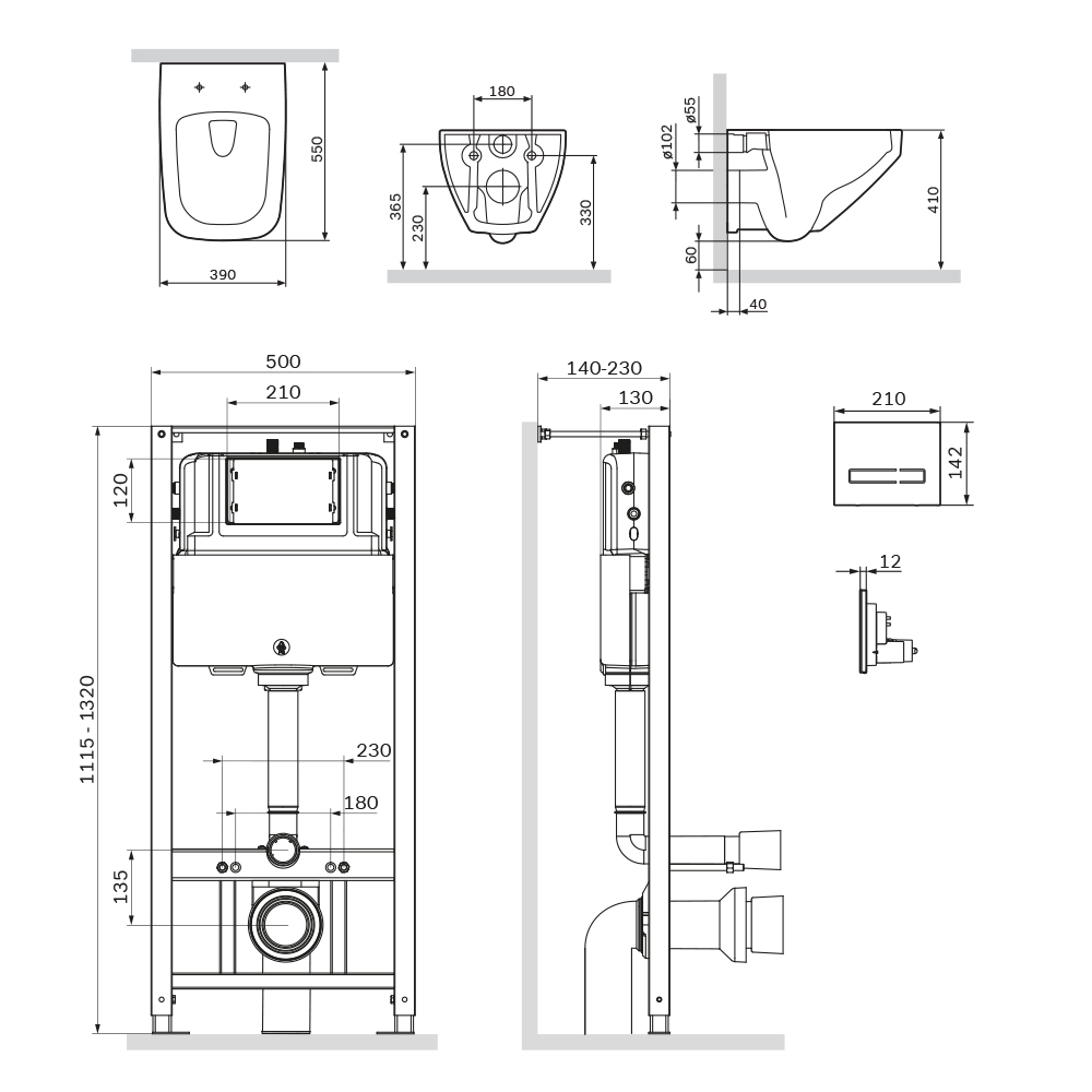Инстлляция с клавишей Touchless Pro стекло, чёр с подв унит Inspire V2.0 FlashClean с сид м/л, IS450A38.50A1700