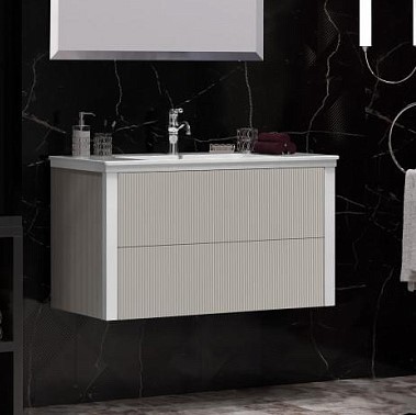 Тумба OPADIRIS Рубинно 90, серый глянцевый, подвесная, вар. 2 (+ раковина CeraStyle Ibiza 91), 00-00005943+050400-u-01