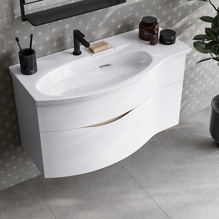 Kerama Marazzi Riva Тумба подвесная 100см, левая, с раковиной, цвет: белый матовый, RV.wb.100Lh+RV.100Lh\WHT.M
